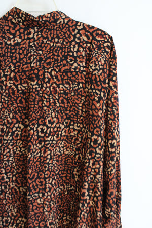 Chaus Brown Leopard Print Button Down Blouse | 3X