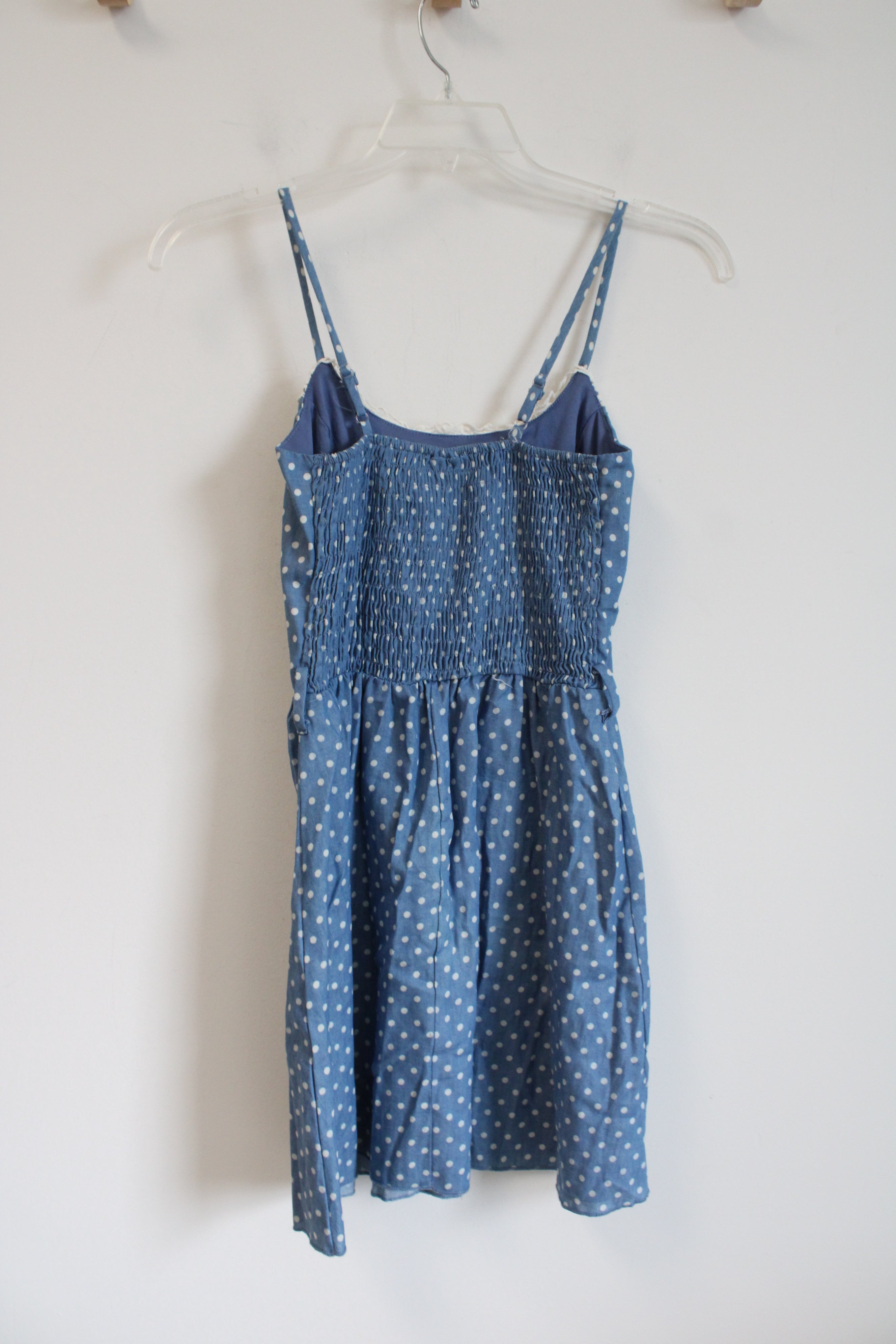 Rue 21 Blue Chambray & White Polka Dot Lace Dress | S