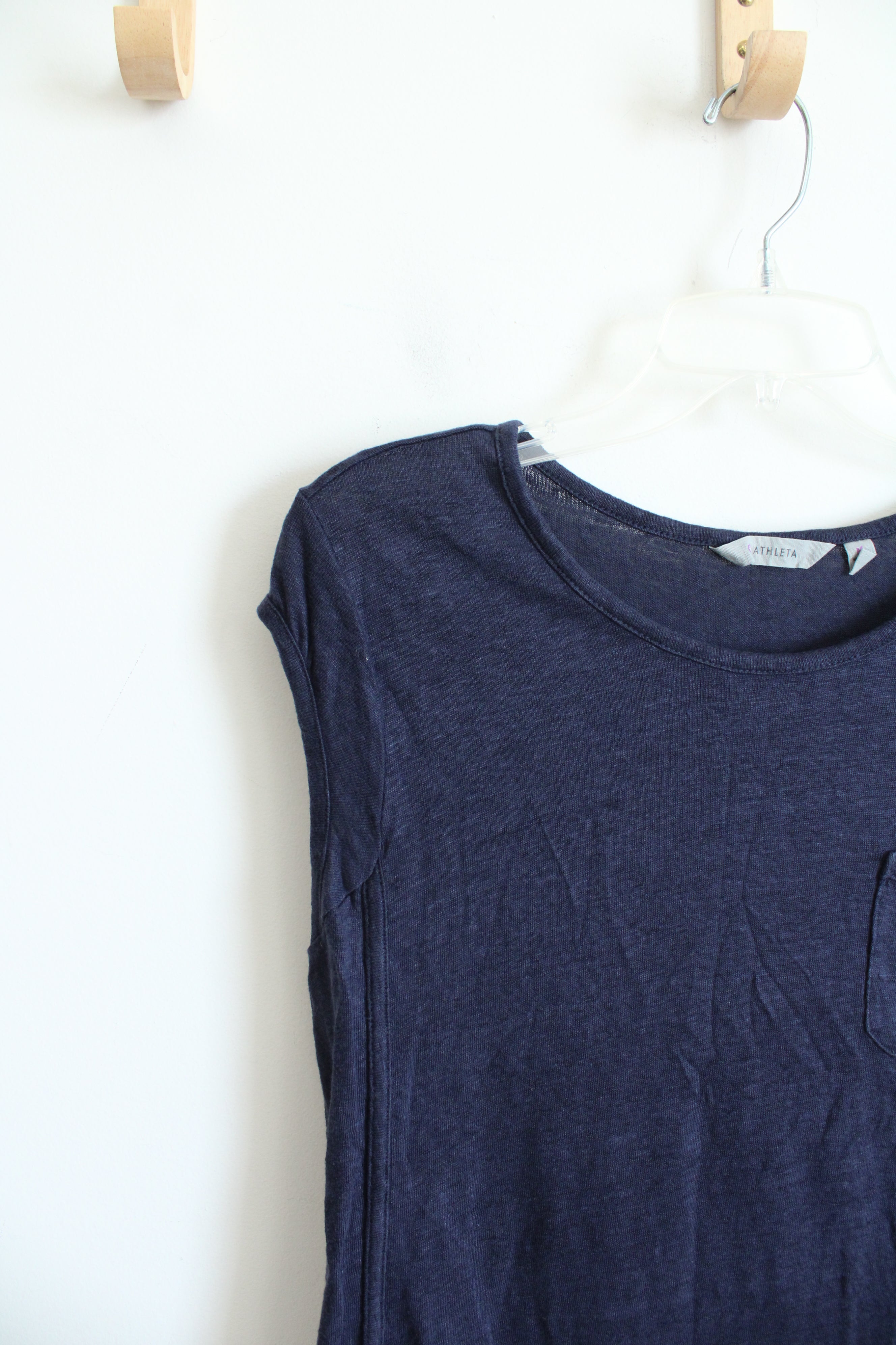 Athleta Navy Cap Sleeved Linen Top | M