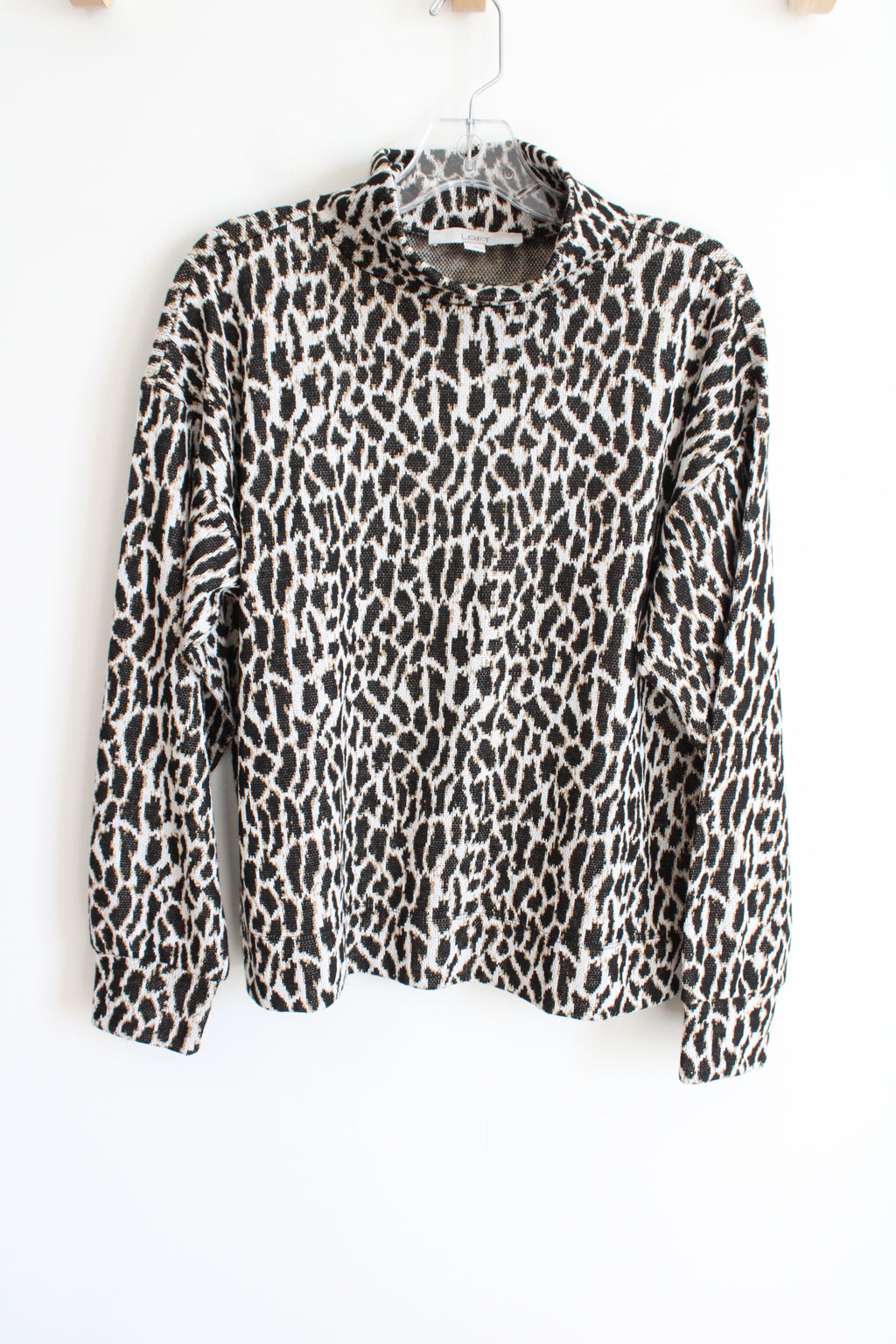 LOFT Cheetah Print Mock Neck Knit Sweater | L