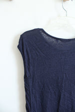 Athleta Navy Cap Sleeved Linen Top | M