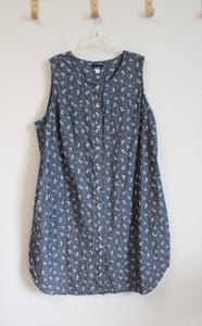 Basic Editions Blue Chambray Patterned Button Down Sleeveless Dress | 3X