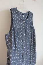 Basic Editions Blue Chambray Patterned Button Down Sleeveless Dress | 3X