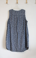 Basic Editions Blue Chambray Patterned Button Down Sleeveless Dress | 3X