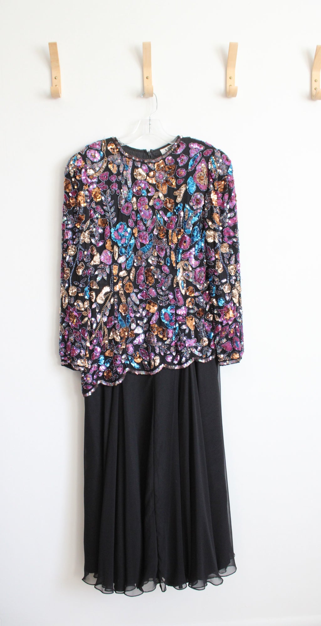 Lime Nite Black Colorful Sequined Maxi Dress | 14