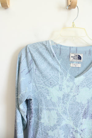 The North Face Blue Patterned V-Neck Long Sleeved Top | M