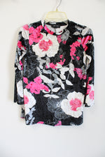 Amy Byer Black Pink Floral Velvet Top | Youth L (14)