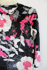 Amy Byer Black Pink Floral Velvet Top | Youth L (14)