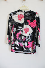 Amy Byer Black Pink Floral Velvet Top | Youth L (14)