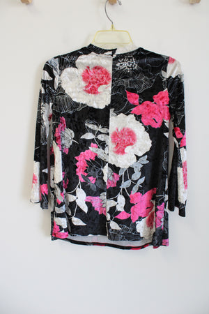 Amy Byer Black Pink Floral Velvet Top | Youth L (14)