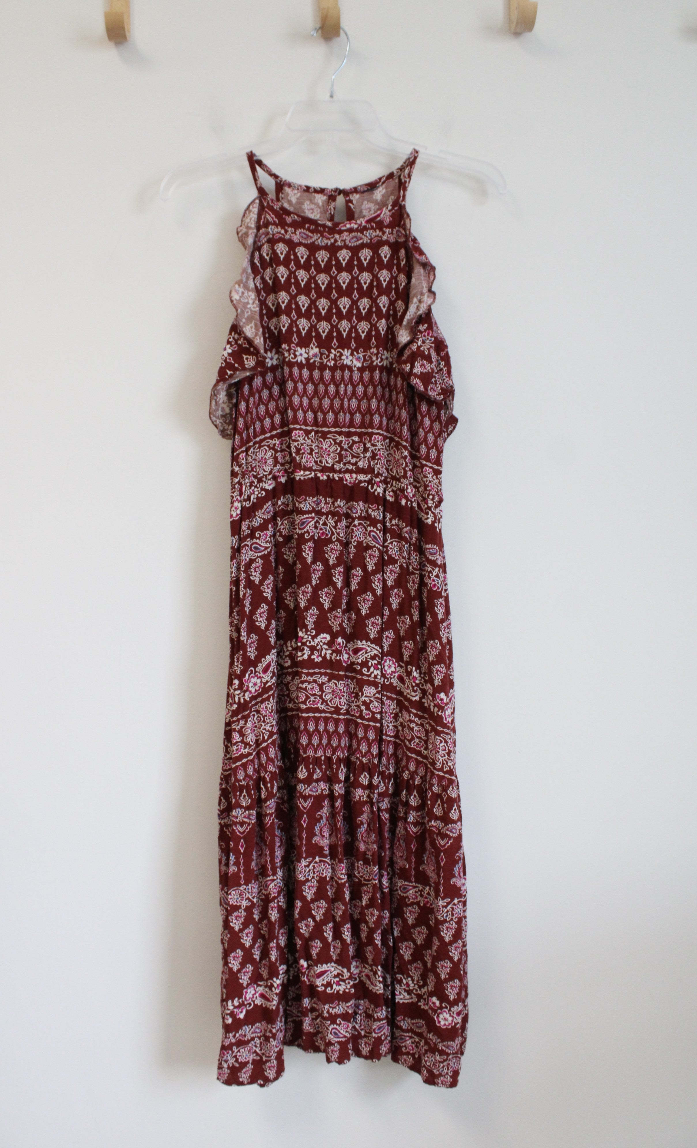 Rust Brown Paisley Ruffled Maxi Dress | M