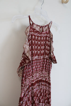 Rust Brown Paisley Ruffled Maxi Dress | M