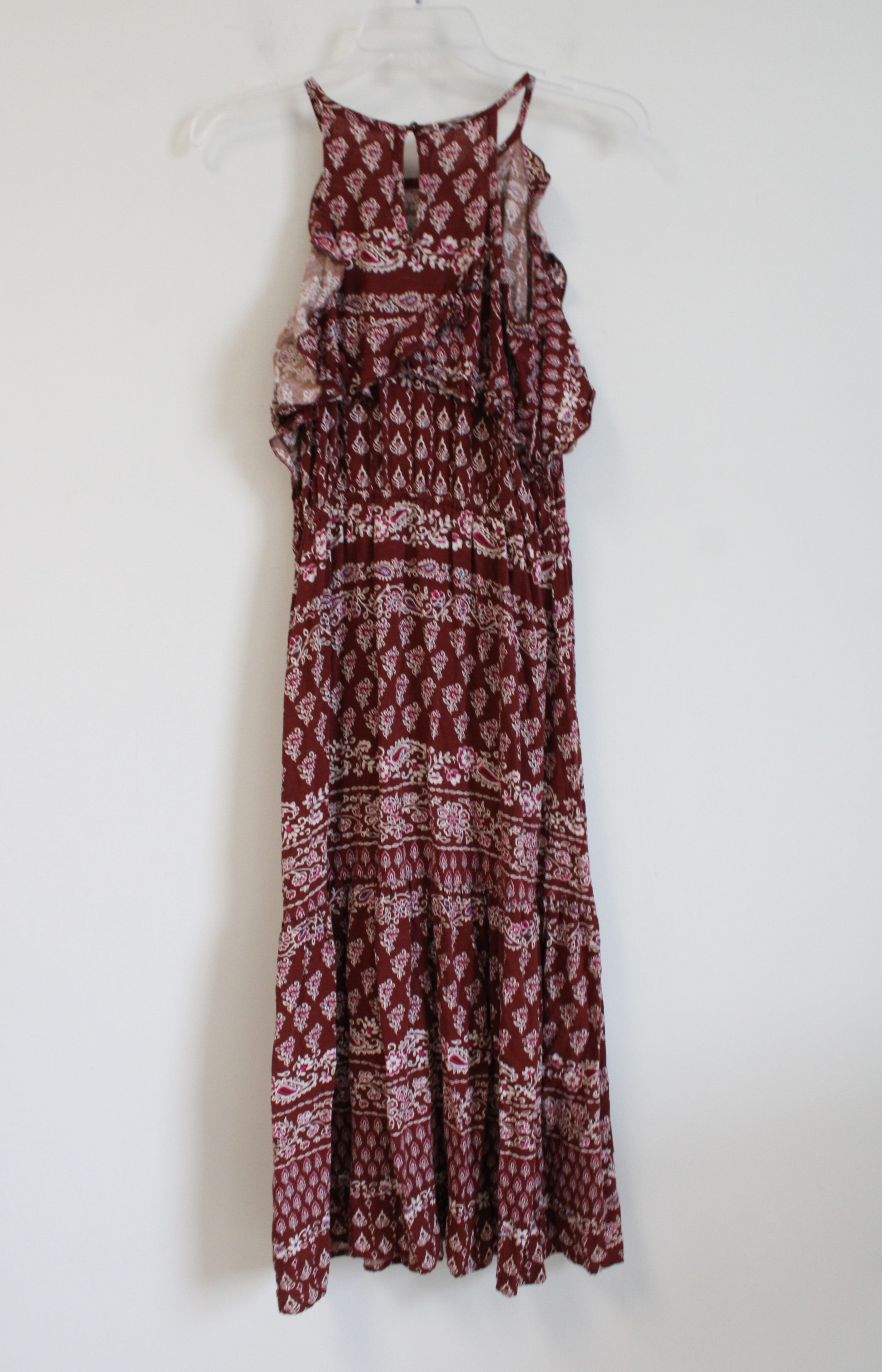 Rust Brown Paisley Ruffled Maxi Dress | M