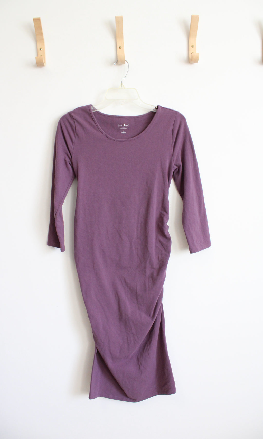 Isabel Maternity Purple Ruched Bodycon Maternity Dress | XS