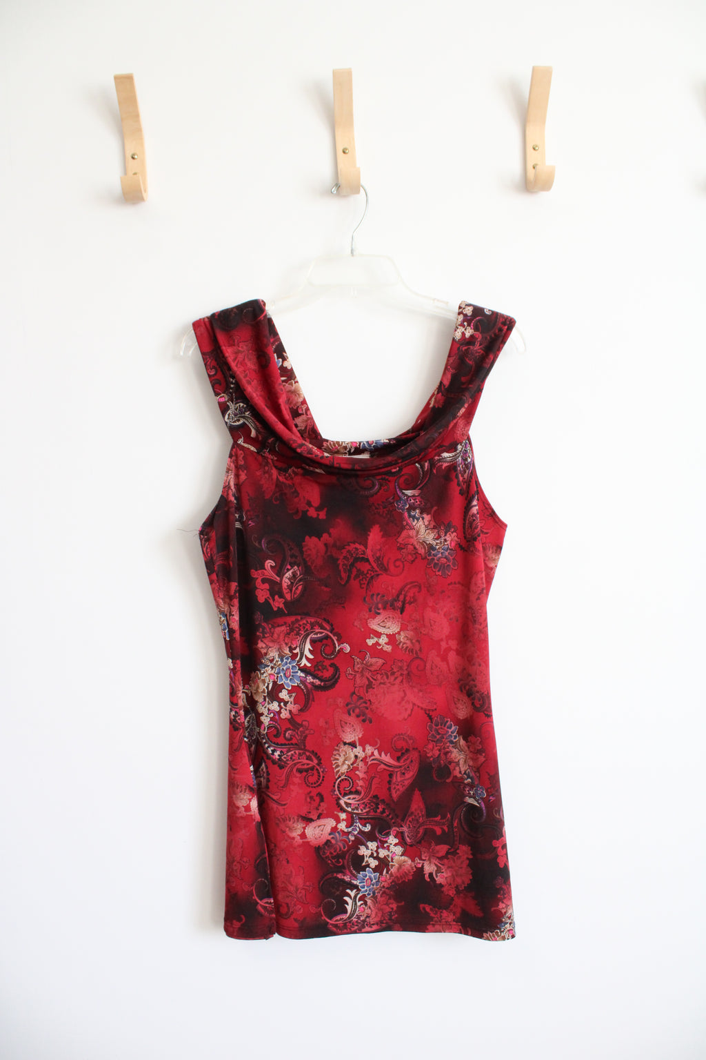 Vintage MKM Designs Red Patterned Cowl Neck Tank Top | L