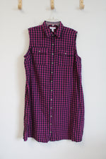 Liz Lange Maternity Pink & Blue Plaid Button Down Cotton Dress | XL