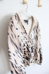 French Dressing Jeans Beige & Black Animal Print Heavy Knit Hooded Open Cardigan | L