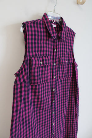 Liz Lange Maternity Pink & Blue Plaid Button Down Cotton Dress | XL