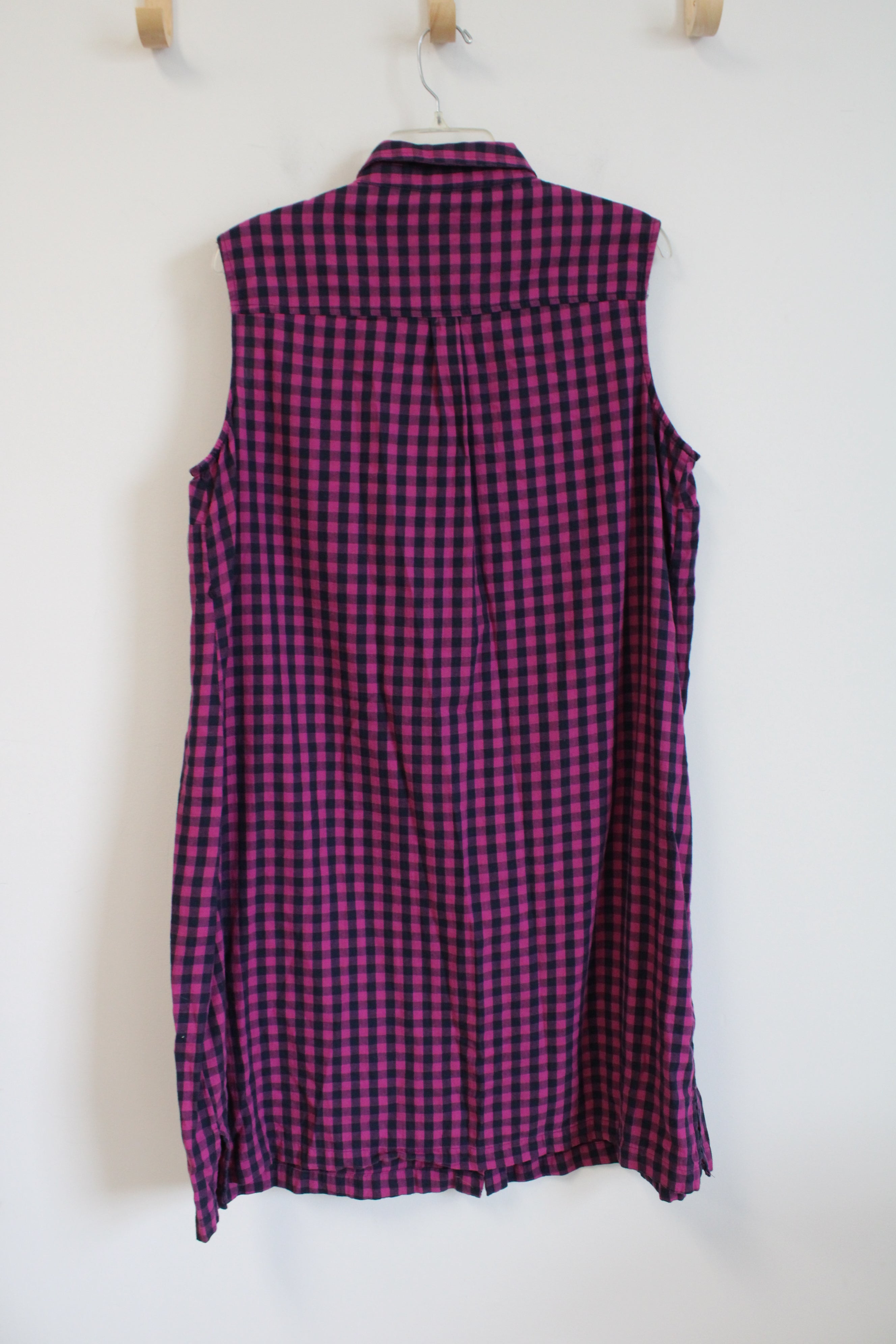 Liz Lange Maternity Pink & Blue Plaid Button Down Cotton Dress | XL