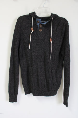 Ocean Current Dark Gray/Black Knit Hoodie Sweater | S