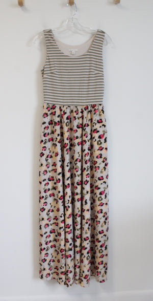 Cato Green Striped & Multi-Colored Leopard Print Maxi Dress | XS
