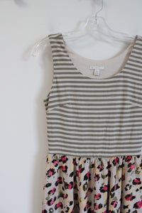 Cato Green Striped & Multi-Colored Leopard Print Maxi Dress | XS