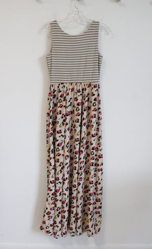 Cato Green Striped & Multi-Colored Leopard Print Maxi Dress | XS