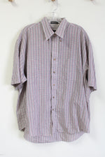 Van Heusen Maroon Navy Tan Plaid Short Sleeved Button Down Shirt | XL