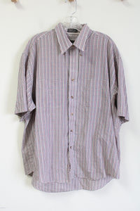 Van Heusen Maroon Navy Tan Plaid Short Sleeved Button Down Shirt | XL