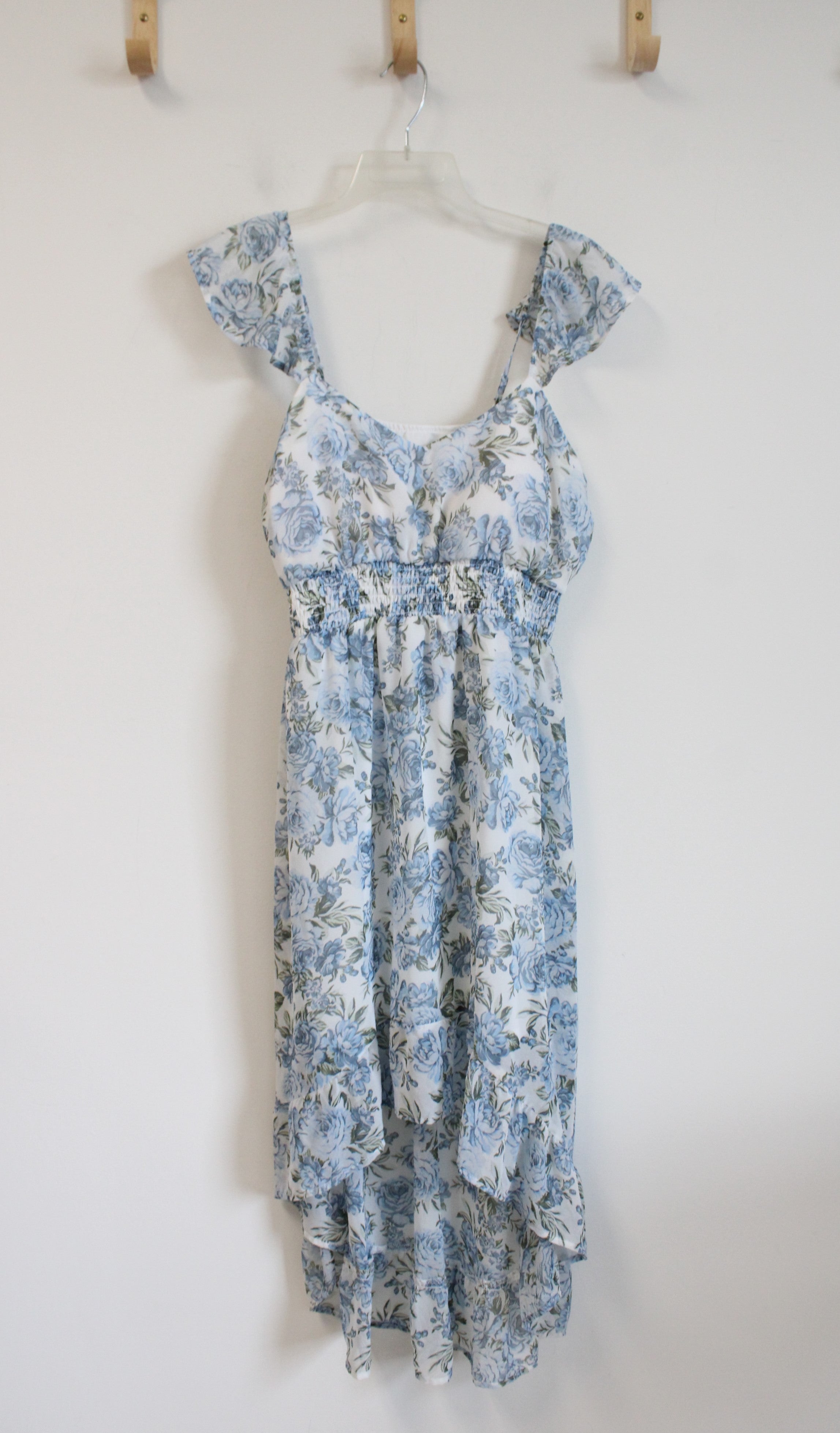 No Boundaries White & Blue Floral High/Low Dress | L