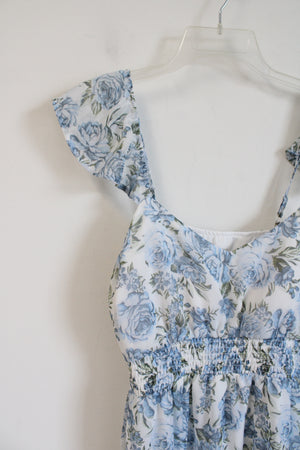 No Boundaries White & Blue Floral High/Low Dress | L