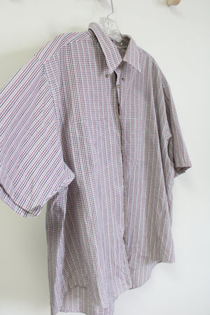 Van Heusen Maroon Navy Tan Plaid Short Sleeved Button Down Shirt | XL