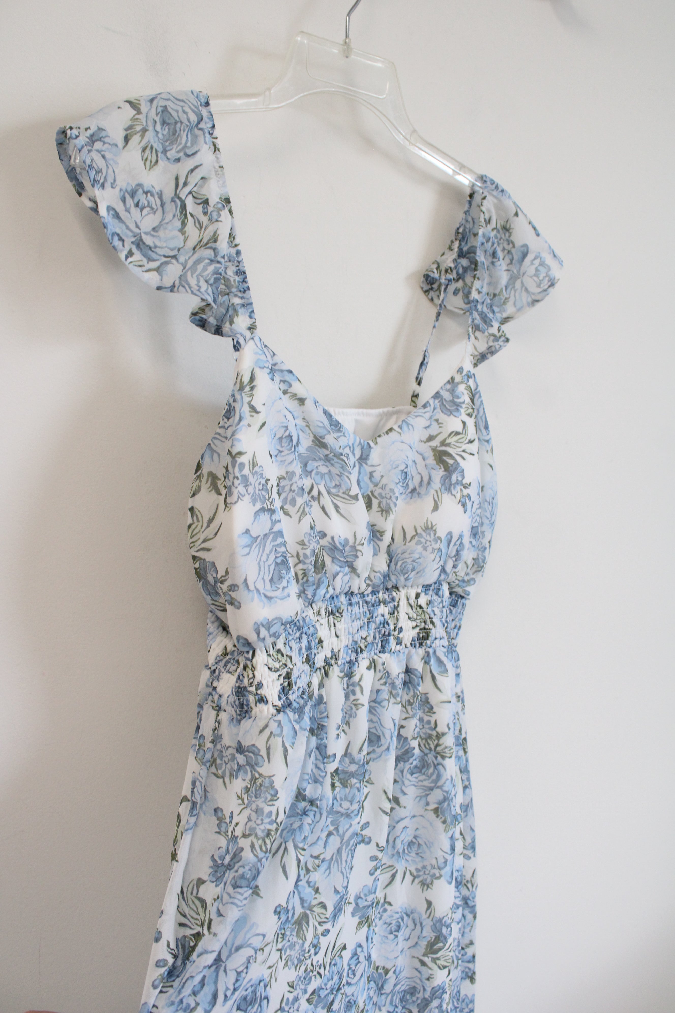 No Boundaries White & Blue Floral High/Low Dress | L