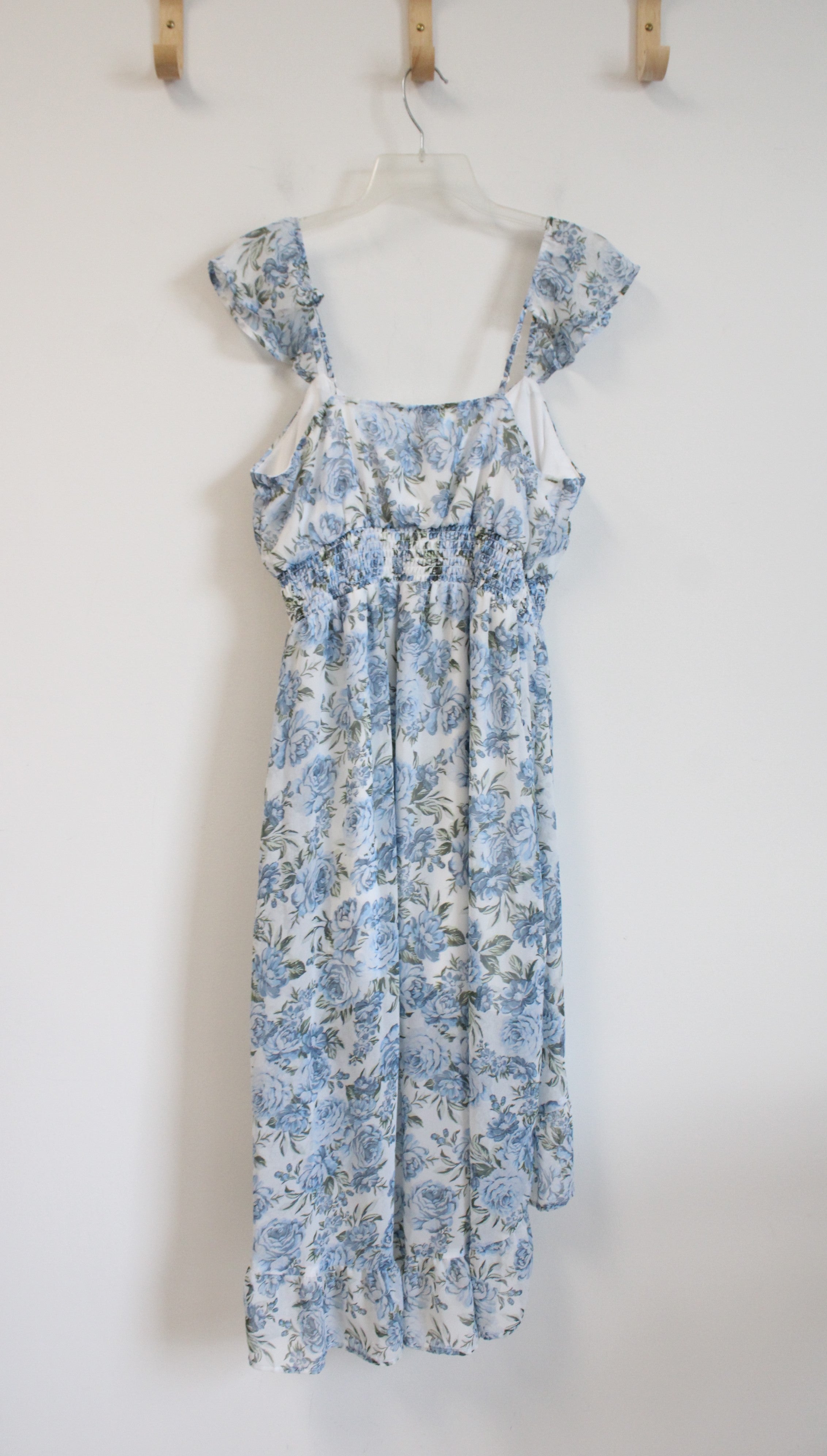 No Boundaries White & Blue Floral High/Low Dress | L