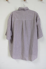 Van Heusen Maroon Navy Tan Plaid Short Sleeved Button Down Shirt | XL