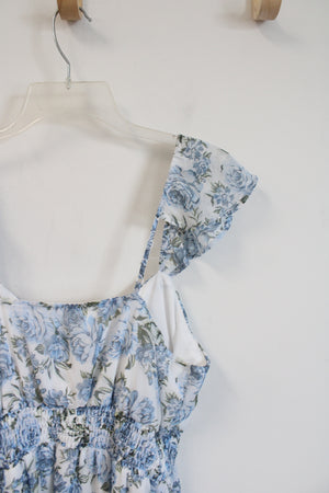 No Boundaries White & Blue Floral High/Low Dress | L