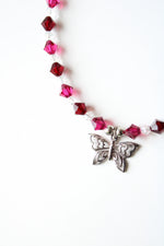 Dark Pink & Red Glass Stone Beaded Butterfly Toggle Anklet