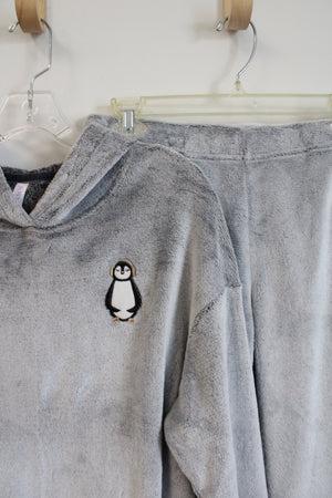 Joyspun Fuzzy Gray Penguin Hoodie & Sweatpant Set | XS