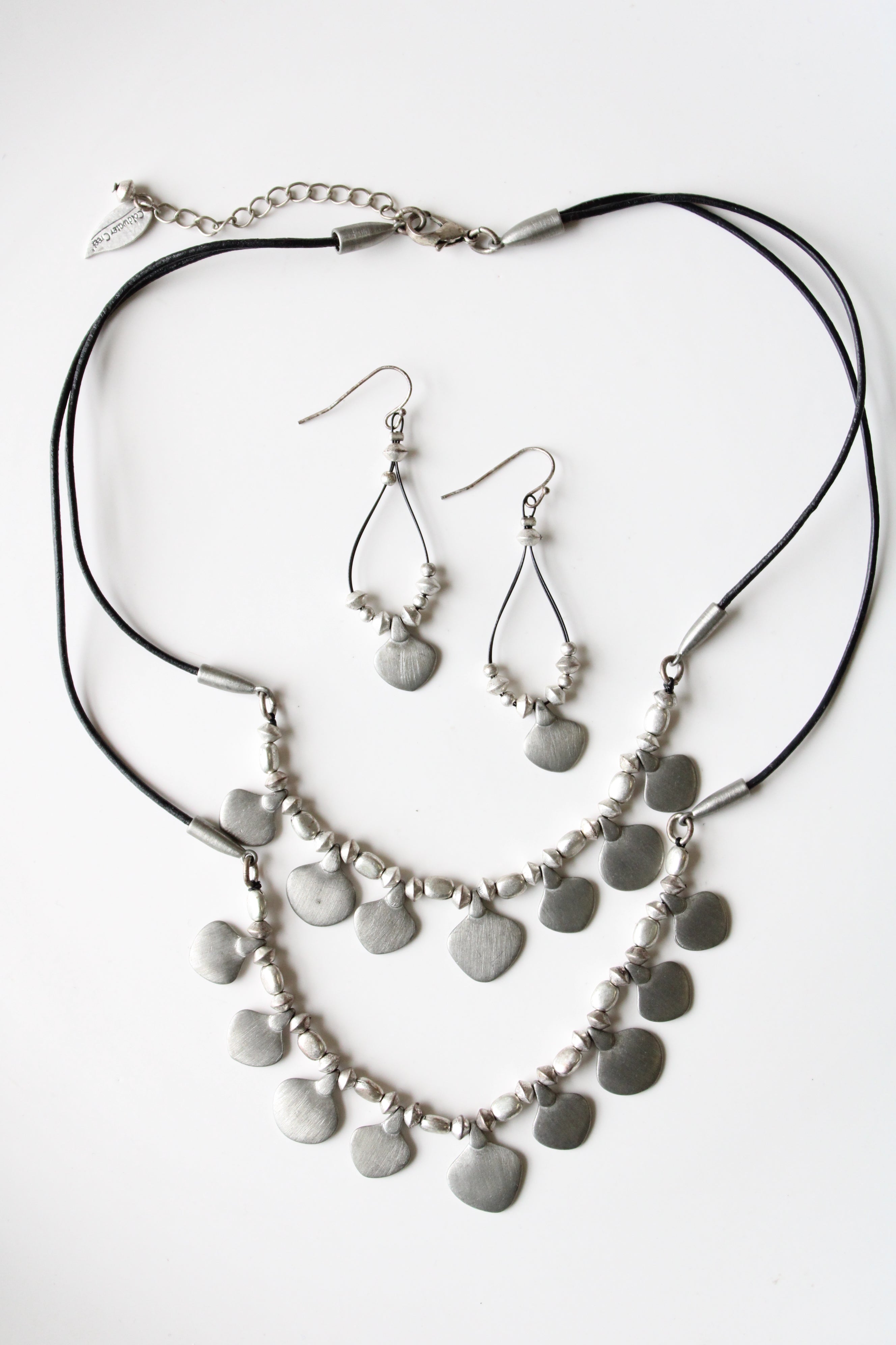 Coldwater Creek Silver Beaded Statement Necklace & Earring Set
