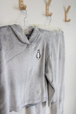 Joyspun Fuzzy Gray Penguin Hoodie & Sweatpant Set | XS