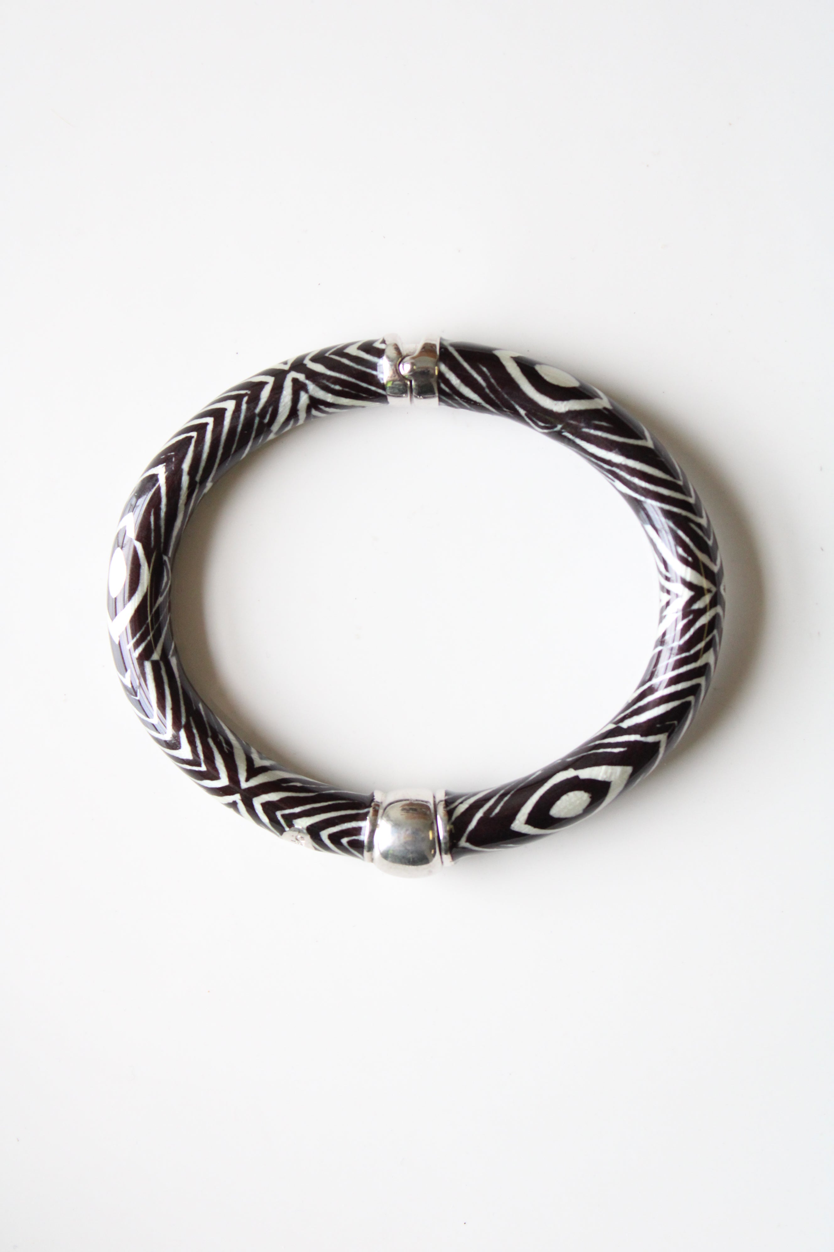 Rosato Zebra Striped Black & White Magnetic Clasp Enamel Bangle Bracelet