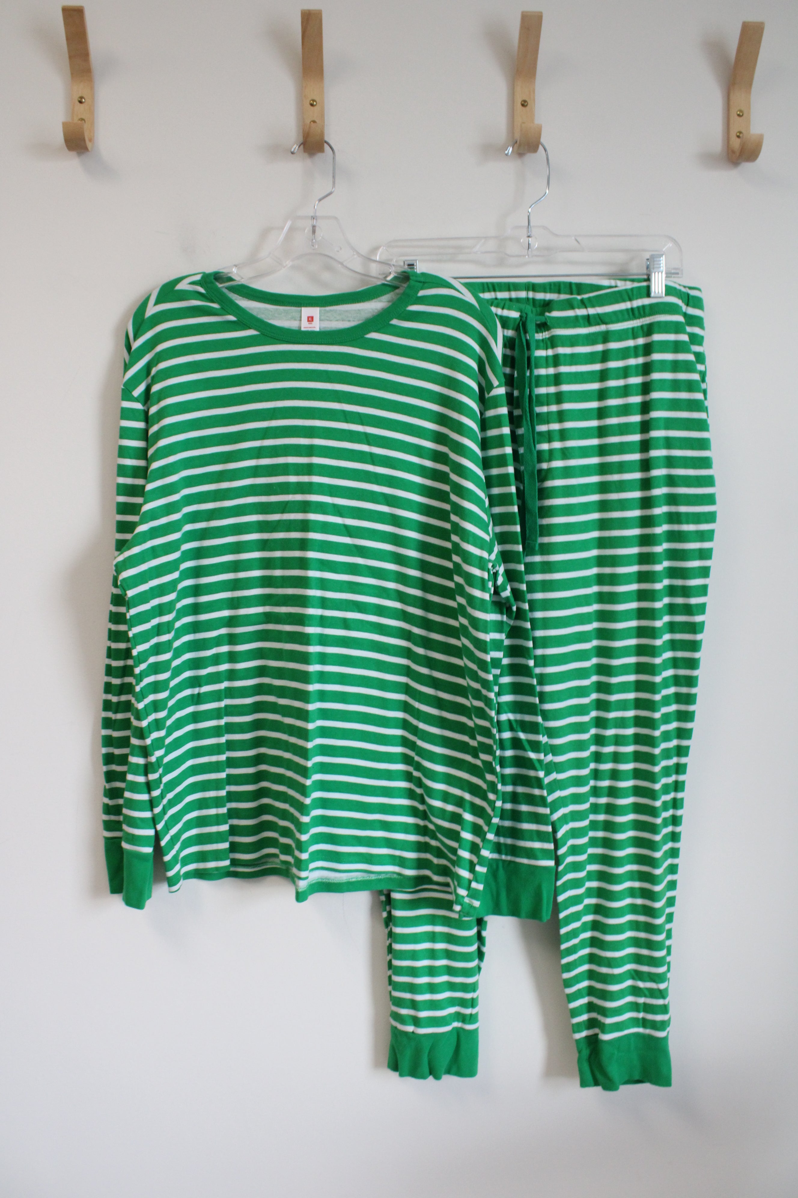 Green & White Striped 2-Piece Cotton Pajama Set | XL