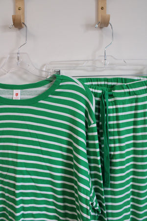 Green & White Striped 2-Piece Cotton Pajama Set | XL