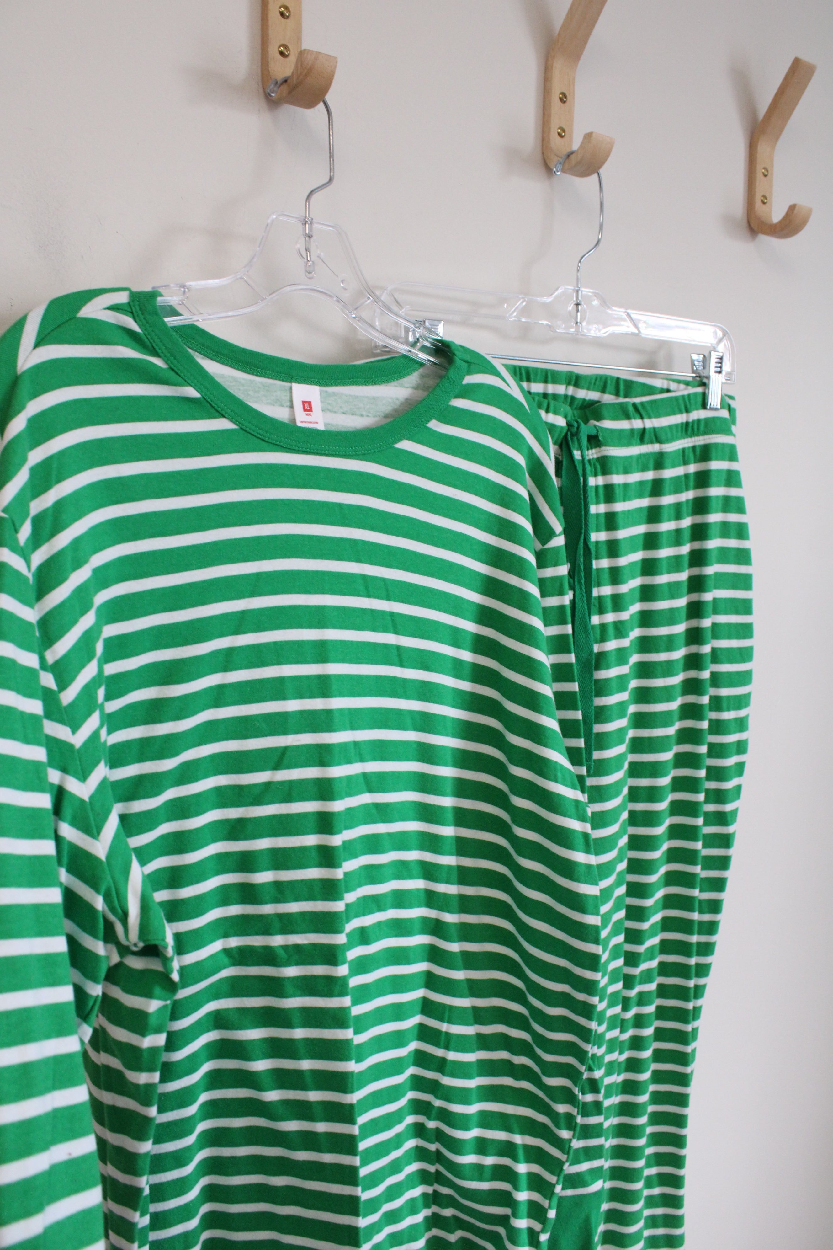 Green & White Striped 2-Piece Cotton Pajama Set | XL