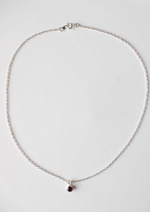 Round Garnet Silver Pendant Necklace