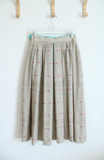 Vintage Geiger Tan Patterned Pleated Skirt | 38/M