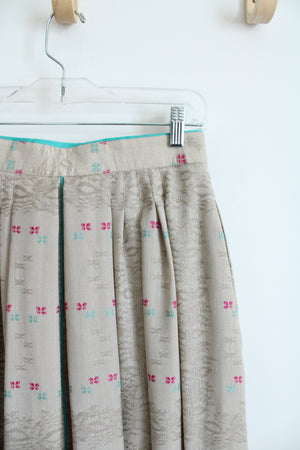 Vintage Geiger Tan Patterned Pleated Skirt | 38/M