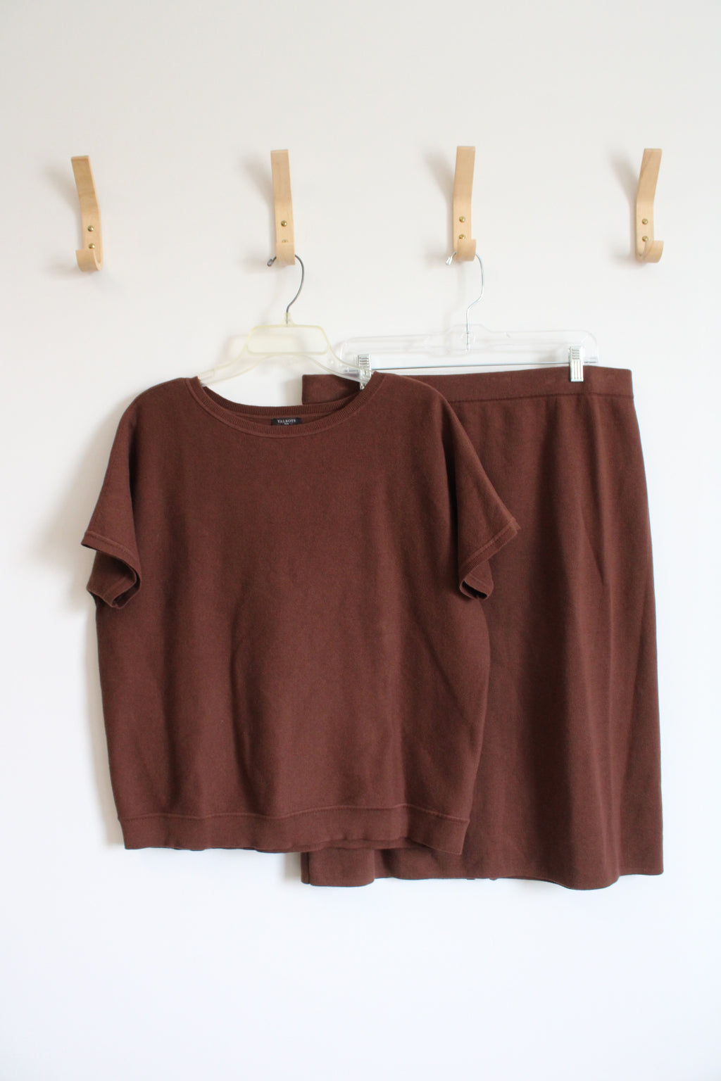 Talbots Chocolate Brown Boxy Knit Sweater Skirt & Top Set | XL