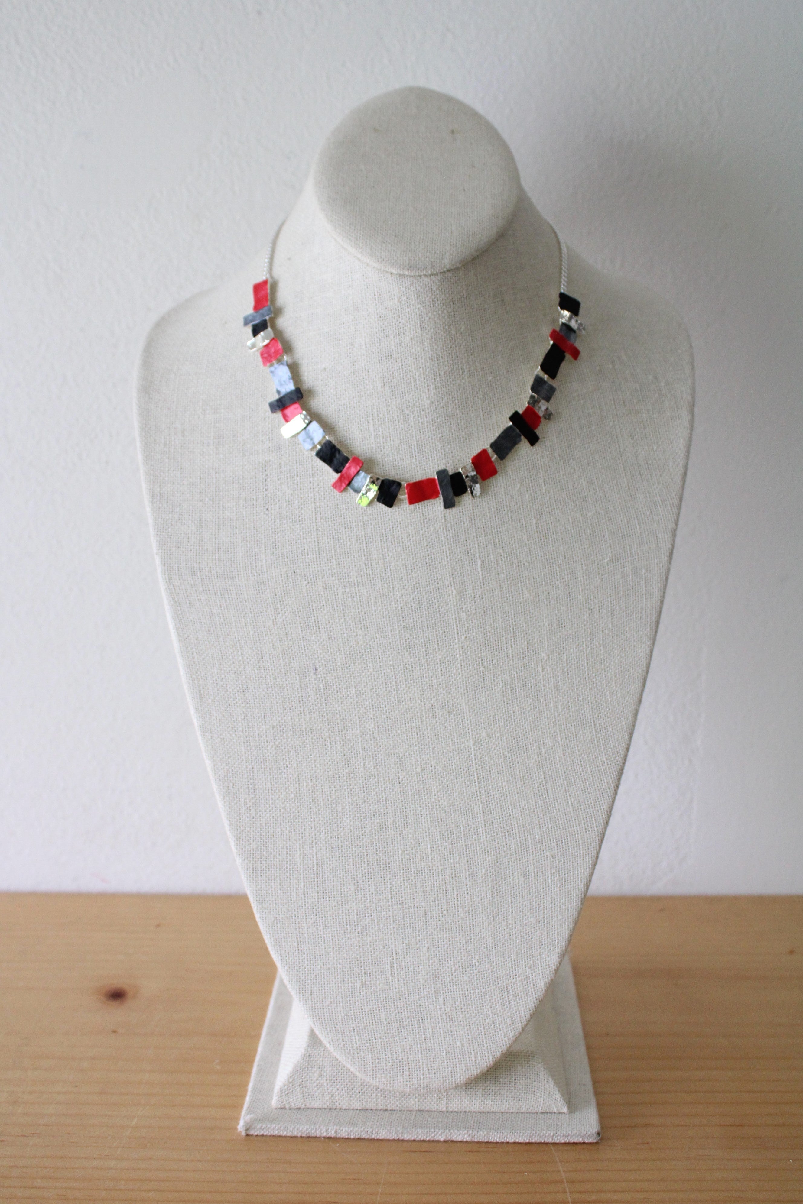 Red & Black Silver Art Deco Style Necklace