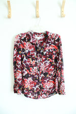 Liz Claiborne Red Purple Floral Collared Top | S